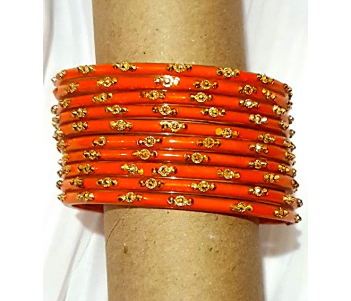 Strabella BL18-2 Beautiful 2.12 Designer Glass Bangles for Women - Orange - Zoom Image