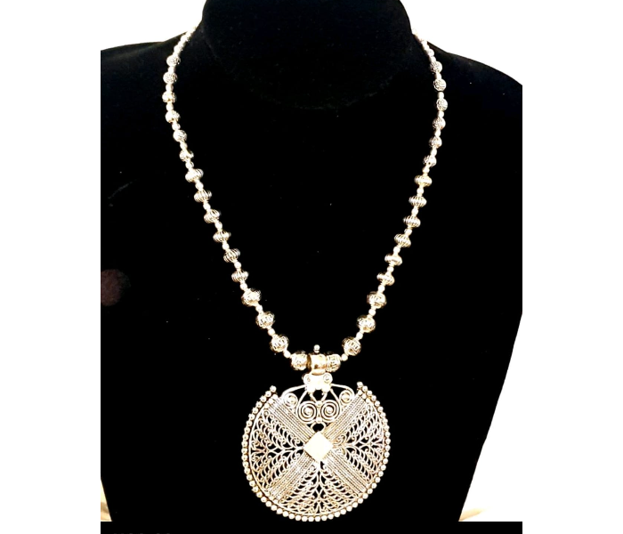 Strabella NC2-33 Beautiful German Silver Necklace With Big Pendant for Women - Silver - Zoom Image