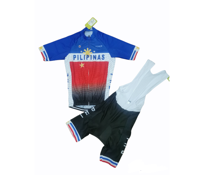 DJ Full Powerband Pilipinas Small Design Cycling Bibset Pineaple Fabric 20D Gel Pad - Blue And Black - Zoom Image 1