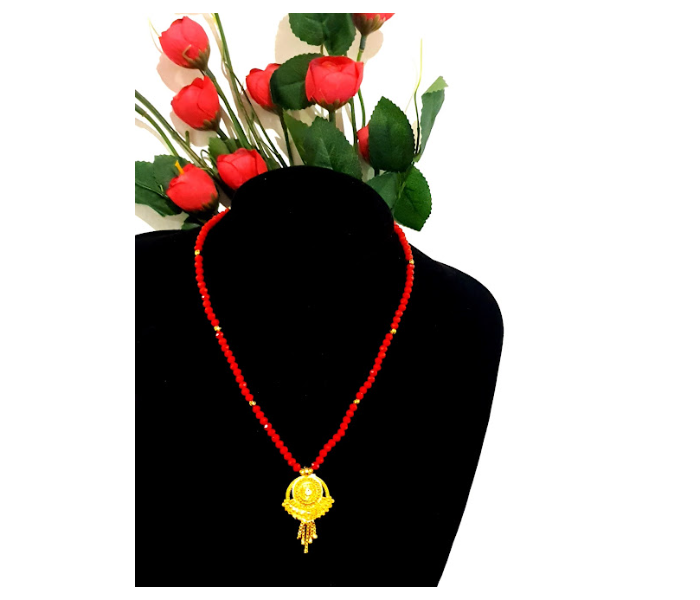 Strabella NC4-08 Elegant Crystal Beads Chain With Gold Plated Pendant for Women - Red - Zoom Image