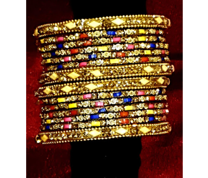 Strabella BL10-4 Beautiful 2.7 Designer Glass Bangles  for Women - Gold and Blue - Zoom Image