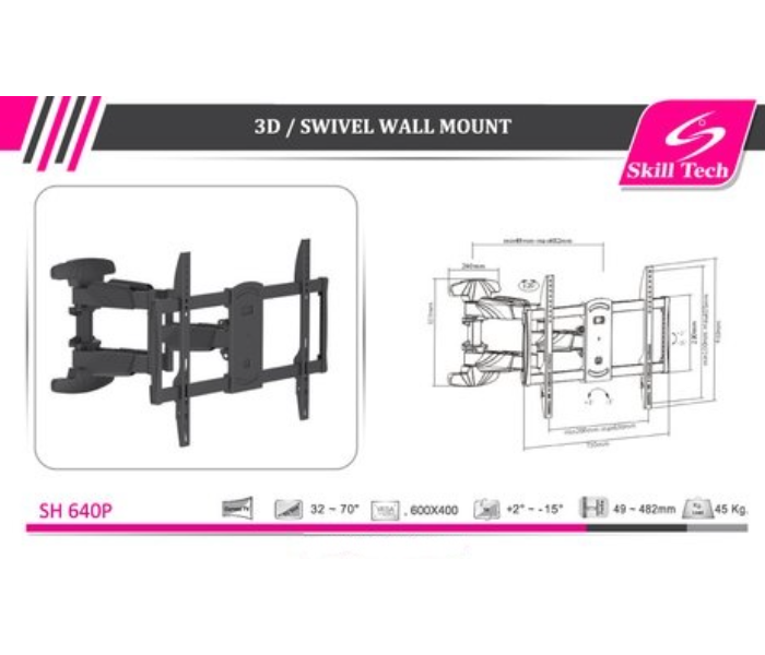 Skill Tech SH-960P 3D TV Wall Bracket for 60 to 100 Inch Screen - Black - Zoom Image 3