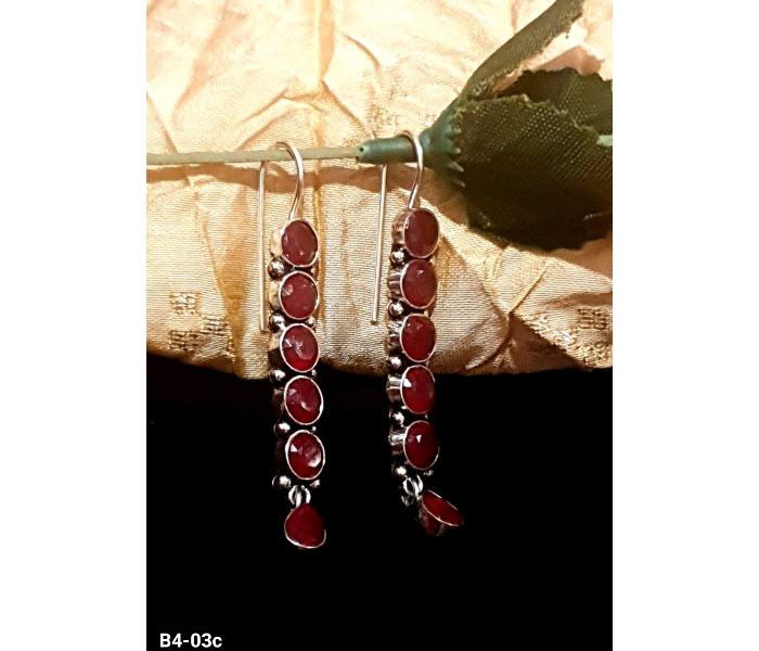 Strabella B4-03c Elegant Germen Silver Stoned Earring for Women - Maroon - Zoom Image