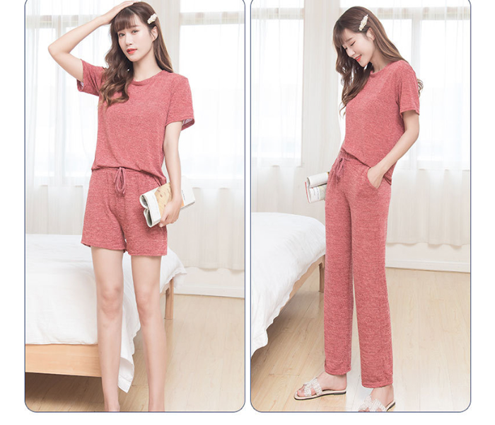 3 Piece Plain Sleepwear Dress for Women - Pink  - Zoom Image 1