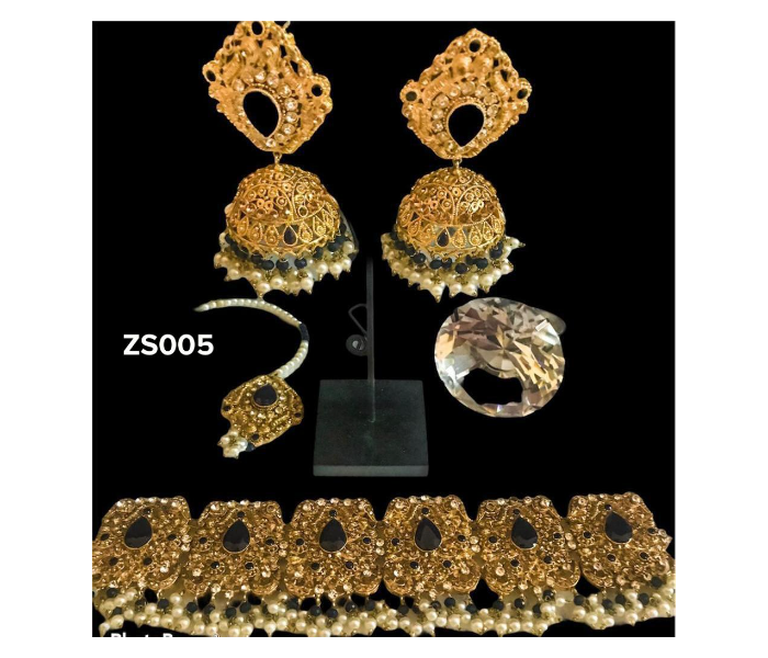 Zewarr ZS005 Gold Plated Choker Necklace Set with Black Onyx Beads for Women - Gold - Zoom Image