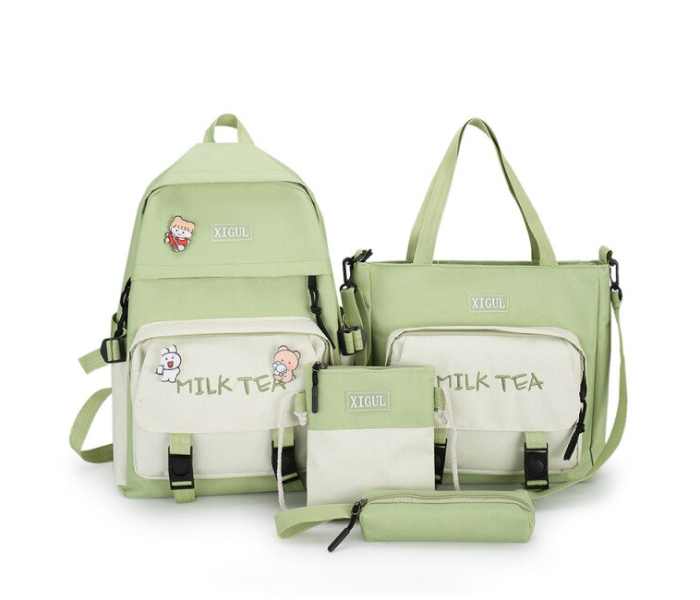 4 Pieces Canvas Laptop Rucksack Backpacks for Women - Green - Zoom Image 1