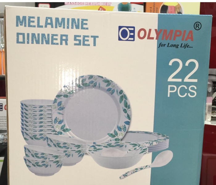 Olympia OE-18005 22 Pieces Melamine Dinner Set - White and Green - Zoom Image 2