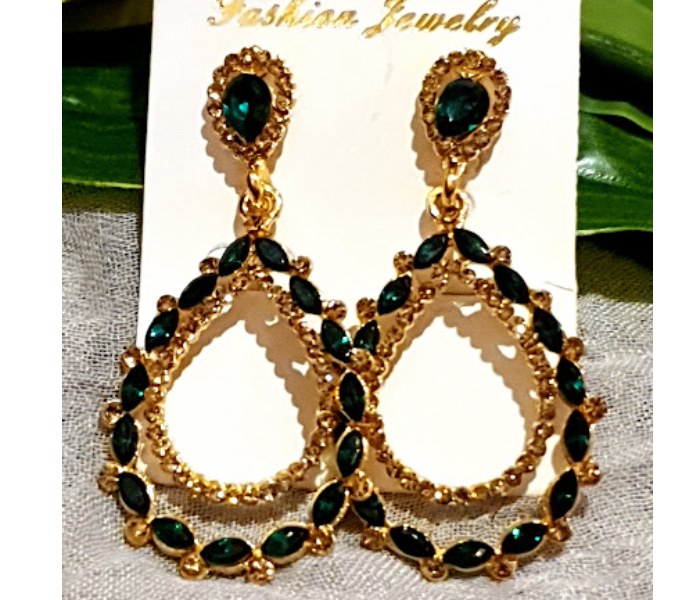 Strabella ER2-06b Beautiful Stoned Earrings for Women - Green and Golden - Zoom Image