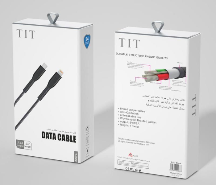 TIT T-022 iPhone Type-C Cable 2Meter 2.4A Output Data Cable - Black - Zoom Image