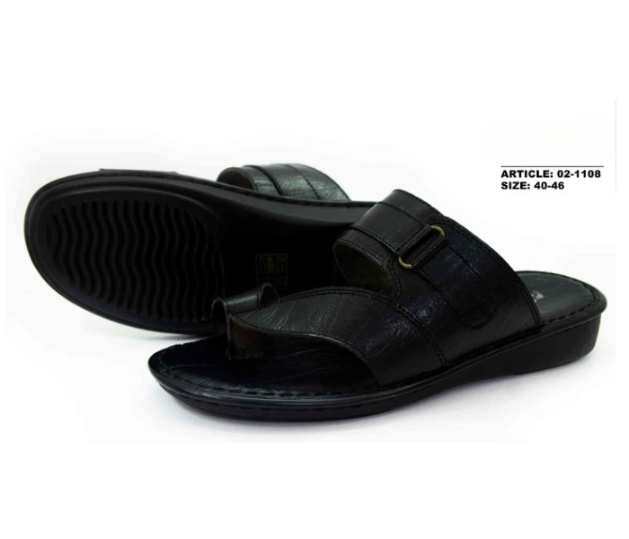 Caseline 1108-02 EU 46 Stylish Leather Flat Sandal for Men - Black - Zoom Image