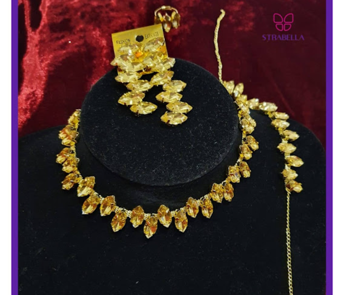 Strabella NB03 Beautiful Necklace and Earring Set with Stones for Women - Golden - Zoom Image