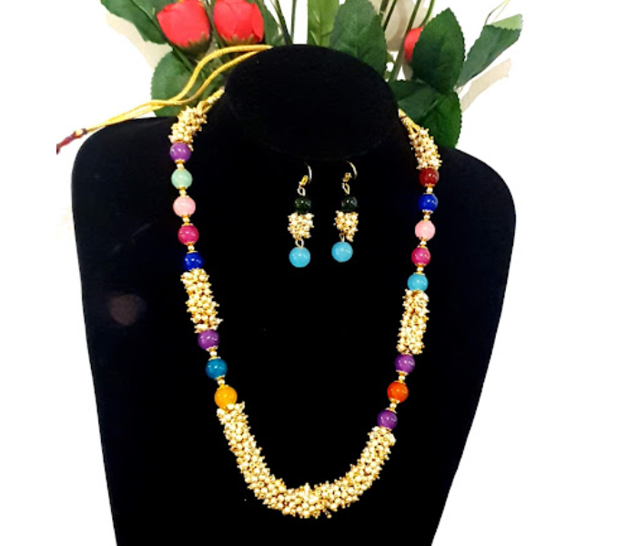 Strabella NC4-19 Beautiful Beaded Necklace and Earring Set for Women - Golden - Zoom Image