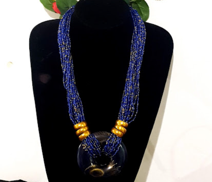 Strabella NC3-03b Beautiful Layered Beaded Necklace With Pendant for Women - Blue - Zoom Image