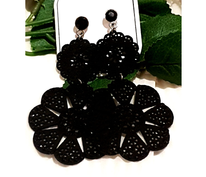 Strabella B9-02 Beautiful Weightless Big Earrings for Women - Black - Zoom Image