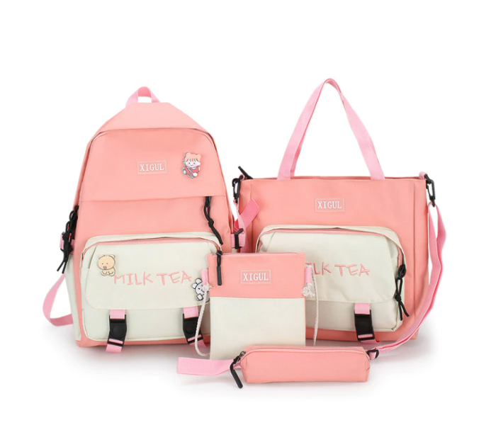 4 Pieces Canvas Laptop Rucksack Backpacks for Women - Pink - Zoom Image 1