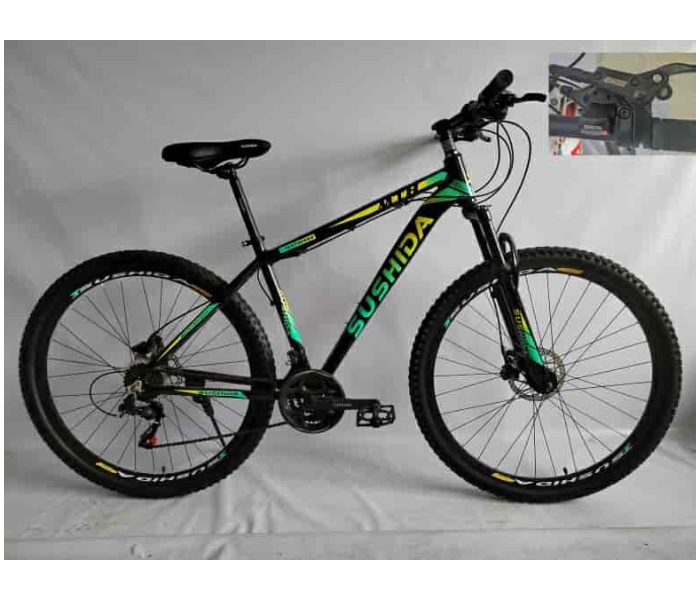 29MT002 29 Inch Alloy Frame 27 Speeds Oil Brake Fast Rolling Ride On Mountain Bike - Black and Green - Zoom Image