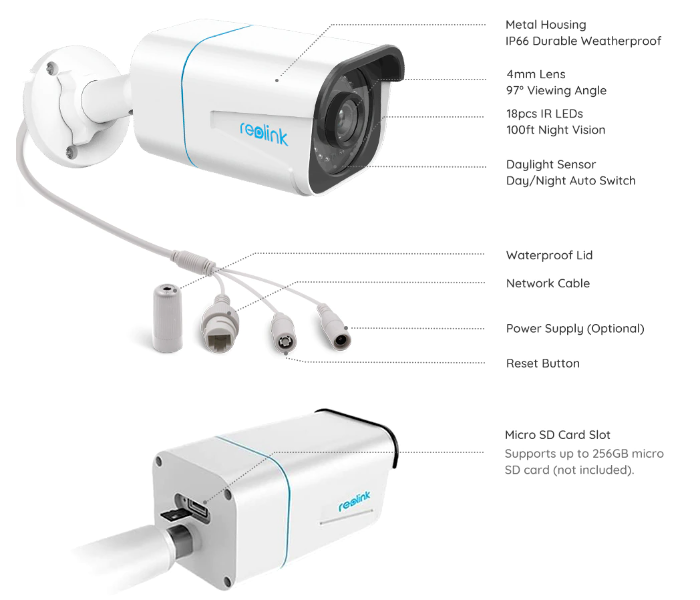 Reolink RL-2C820A-2C810A-N410 8MP Super HD PoE 4 Camera and 4K 2TB NVR and HDMI Wire Charger and Mouse  - Zoom Image 4