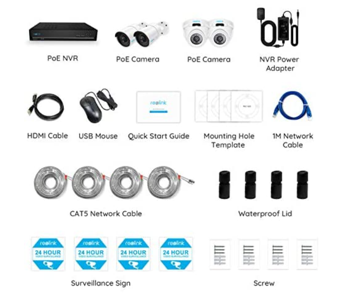 Reolink RL-2C520-2C410-N410 5MP Super HD PoE 4 Camera and 4K 2TB NVR and HDMI Wire Charger and Mouse  - Zoom Image 6