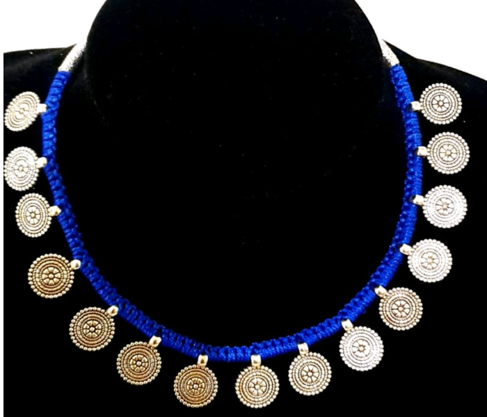 Strabella NC2-32c Beautiful German Silver Necklace in Thread for Women - Blue - Zoom Image