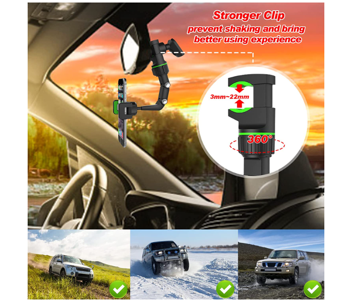 Generic 360 Rotatable Multifunctional Rear View Mirror Car Phone Holder Mount - Green - Zoom Image 2