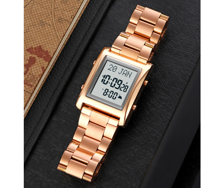 SKMEI-LED Chain Strapped Digital Qibla Muslim Watches for Men - Rose Gold - Zoom Image 3