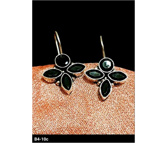 Strabella B4-10c Stylish German Silver Stoned Earring for Women - Black - Zoom Image