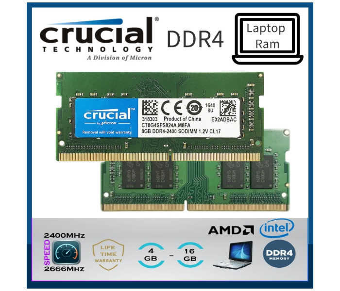 Crucial 4GB DDR4-2666 SODIMM Laptop Memory RAM - Green - Zoom Image 1