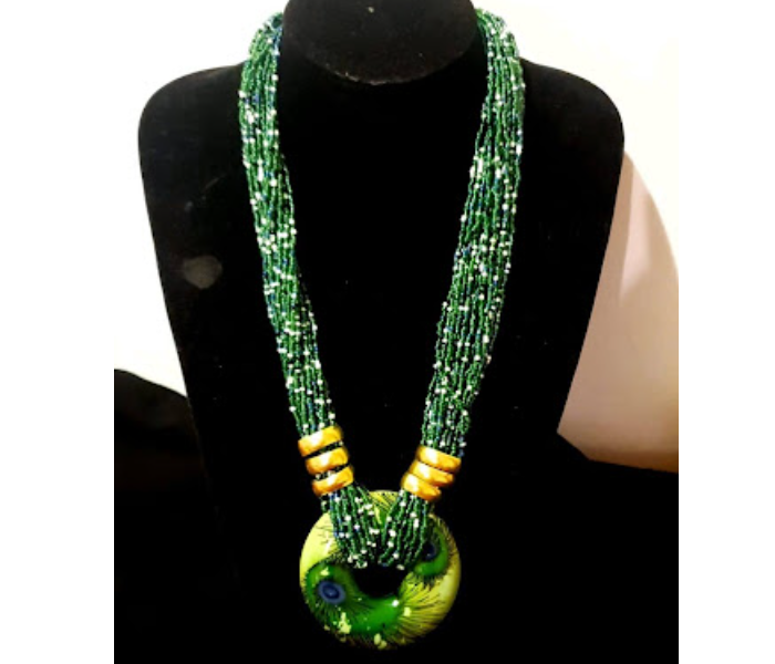 Strabella NC3-03a Beautiful Layered Beaded Necklace With Pendant for Women - Green - Zoom Image