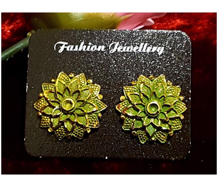 Strabella ES1-10b Elegant Floral Design Ear Stud for Women - Green - Zoom Image