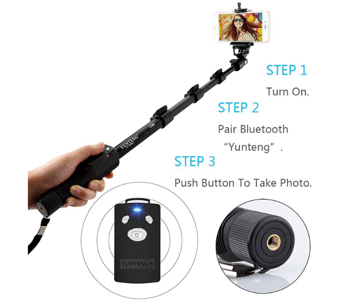 Yunteng 1288 Professional Bluetooth Monopod Selfie Stick - Black - Zoom Image 4