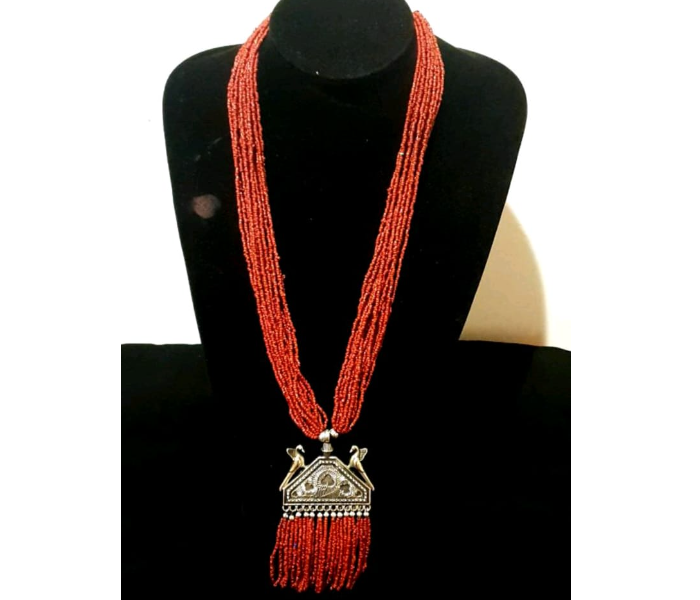 Strabella NC3-04a Beautiful Layered Beaded Necklace With Pendant for Women - Red - Zoom Image