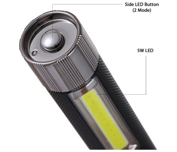 2 In 1 Rechargeable Flashlight and 3W COB + 5W 2 Steps Switch Main Torch - Black - Zoom Image 2