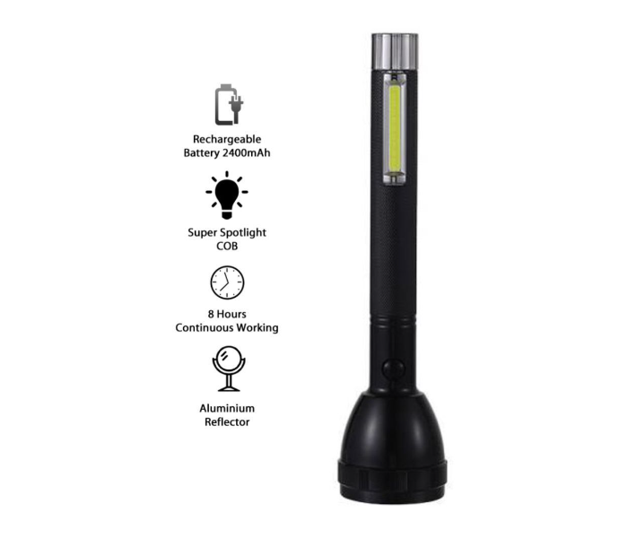 2 In 1 Rechargeable Flashlight and 3W COB + 5W 2 Steps Switch Main Torch - Black - Zoom Image 3