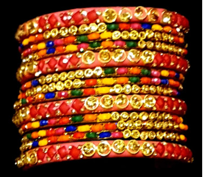 Strabella BL37-1 Beautiful 2.8 Designer Glass Bangles for Women - Orange and Blue - Zoom Image