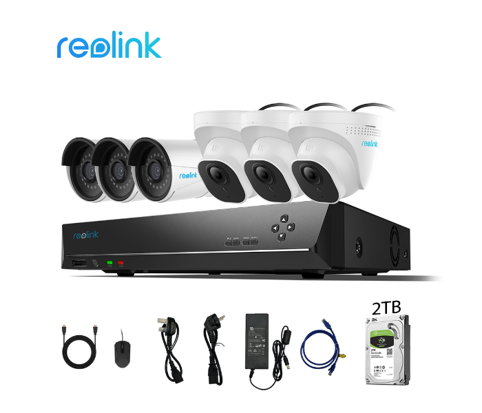 Reolink RL-3C520-3C410-N410 5MP Super HD PoE 6 Camera and 4K 2TB NVR and HDMI Wire Charger and Mouse - Zoom Image 1