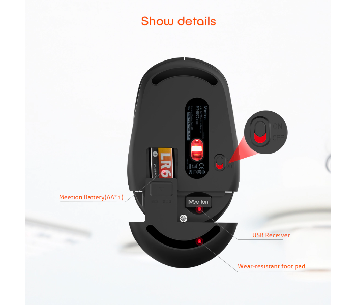 Meetion MT-R570 2.4Ghz Wireless Mouse 4 Buttons 5 Colors Silent Portable And Great For Laptops - Black - Zoom Image 12