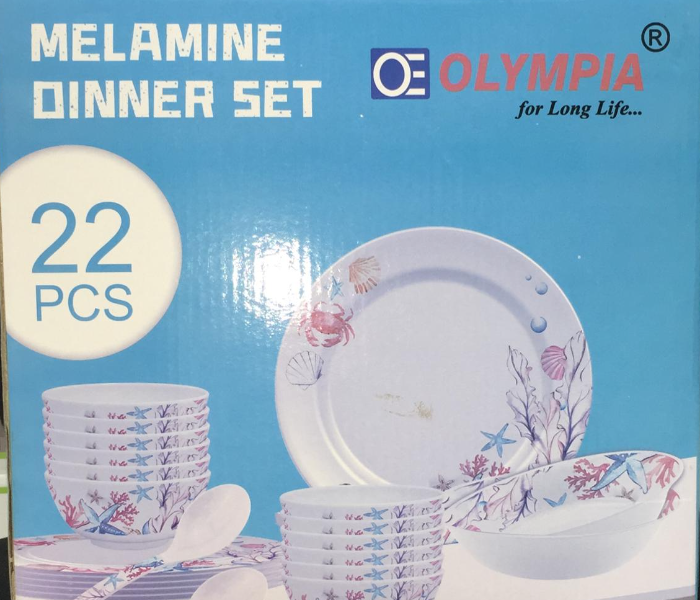 Olympia OE-18004 22 Pieces Melamine Dinner Set - White and Pink - Zoom Image 2