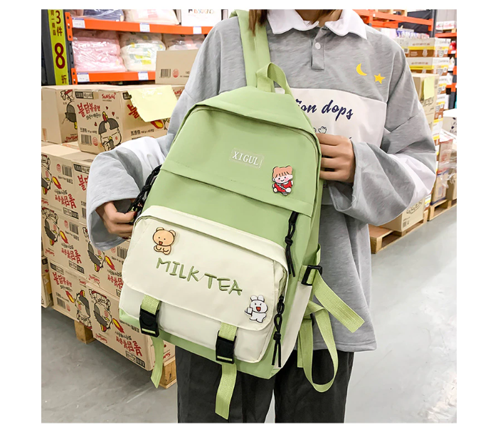 4 Pieces Canvas Laptop Rucksack Backpacks for Women - Green - Zoom Image 2