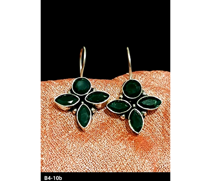 Strabella B4-10b Stylish German Silver Stoned Earring for Women - Green - Zoom Image