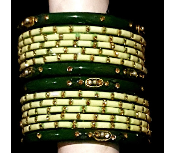 Strabella BL37-2 Beautiful 2.6 Designer Glass Bangles  for Women - Green and White - Zoom Image