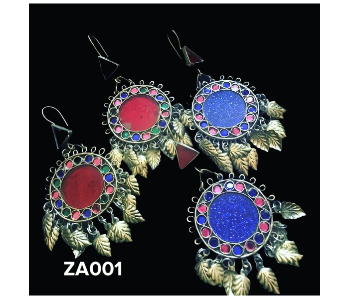 Zewarr ZA001 Elegant Light Weight Afghani Earrings for Women - Blue and Pink - Zoom Image