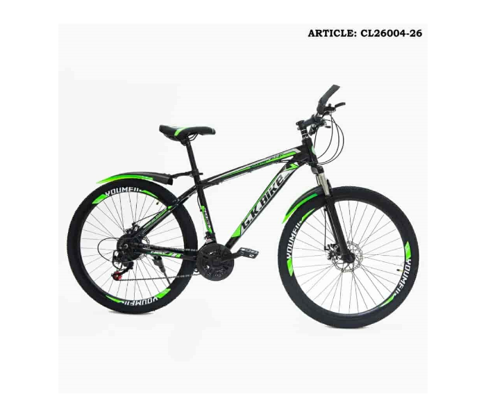 CL26004-26 26 Inch Steel 21 Speed Fast Rolling Ride On Mountain Bike - Black and Green - Zoom Image