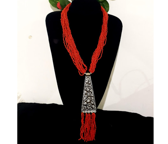 Strabella NC3-06b Beautiful Layered Beaded Necklace With Pendant for Women - Red - Zoom Image