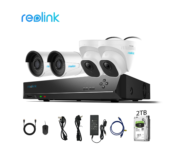 Reolink RL-2C520-2C410-N410 5MP Super HD PoE 4 Camera and 4K 2TB NVR and HDMI Wire Charger and Mouse  - Zoom Image 1