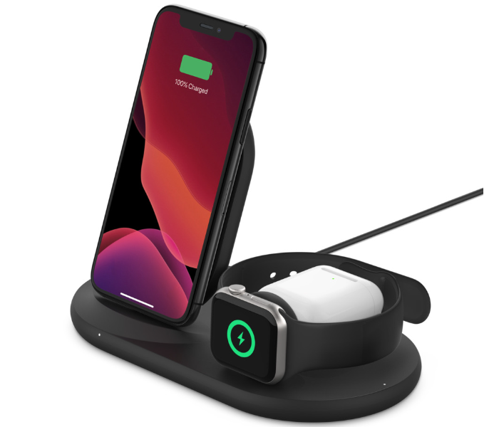 Belkin WIZ001myWH Boost Charge 3-in-1 Wireless Charger for iPhone - Black - Zoom Image