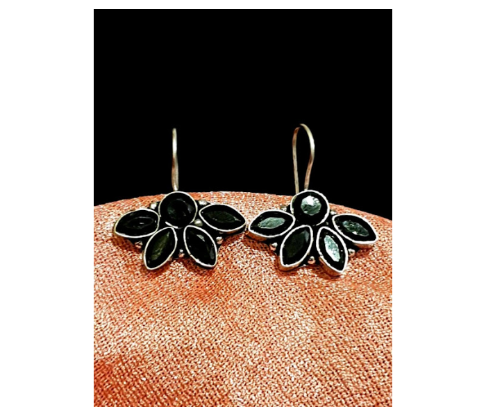 Strabella B4-10e Elegant German Silver 5 Stoned Earring for Women - Dark Green - Zoom Image