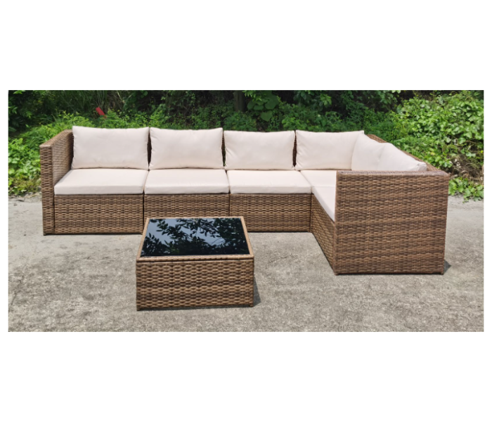 Portable CE70426-6 6 Pieces Durable Rattan Corner Cushion Sofa Set with Table - Beige - Zoom Image