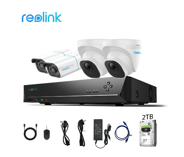 Reolink RL-2C820A-2C810A-N410 8MP Super HD PoE 4 Camera and 4K 2TB NVR and HDMI Wire Charger and Mouse  - Zoom Image 1