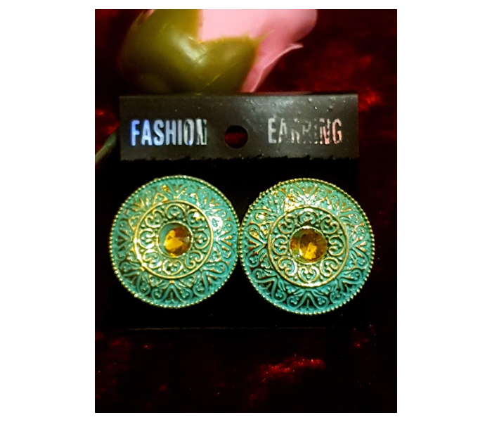 Strabella ES1-09a Stylish Round Shaped Antique Ear Stud for Women - Green - Zoom Image