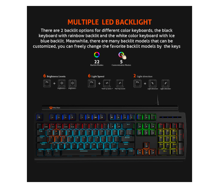 Meetion MT-MK600MX Mechanical RGB Backlit Gaming Keyboard with Blue Switch - Black - Zoom Image 4